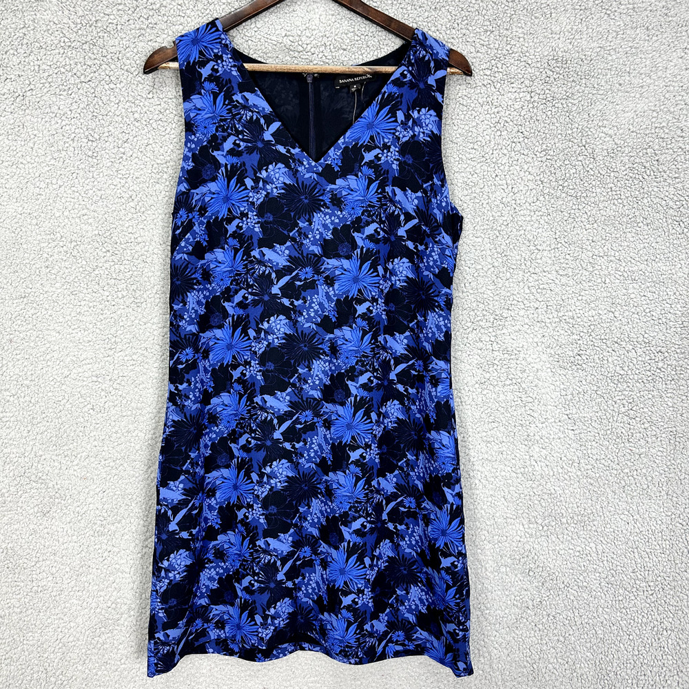 Banana Republic Sheath Dress‎ Womens 8 Blue Floral Sleeveless V-Neck Mini NWT
